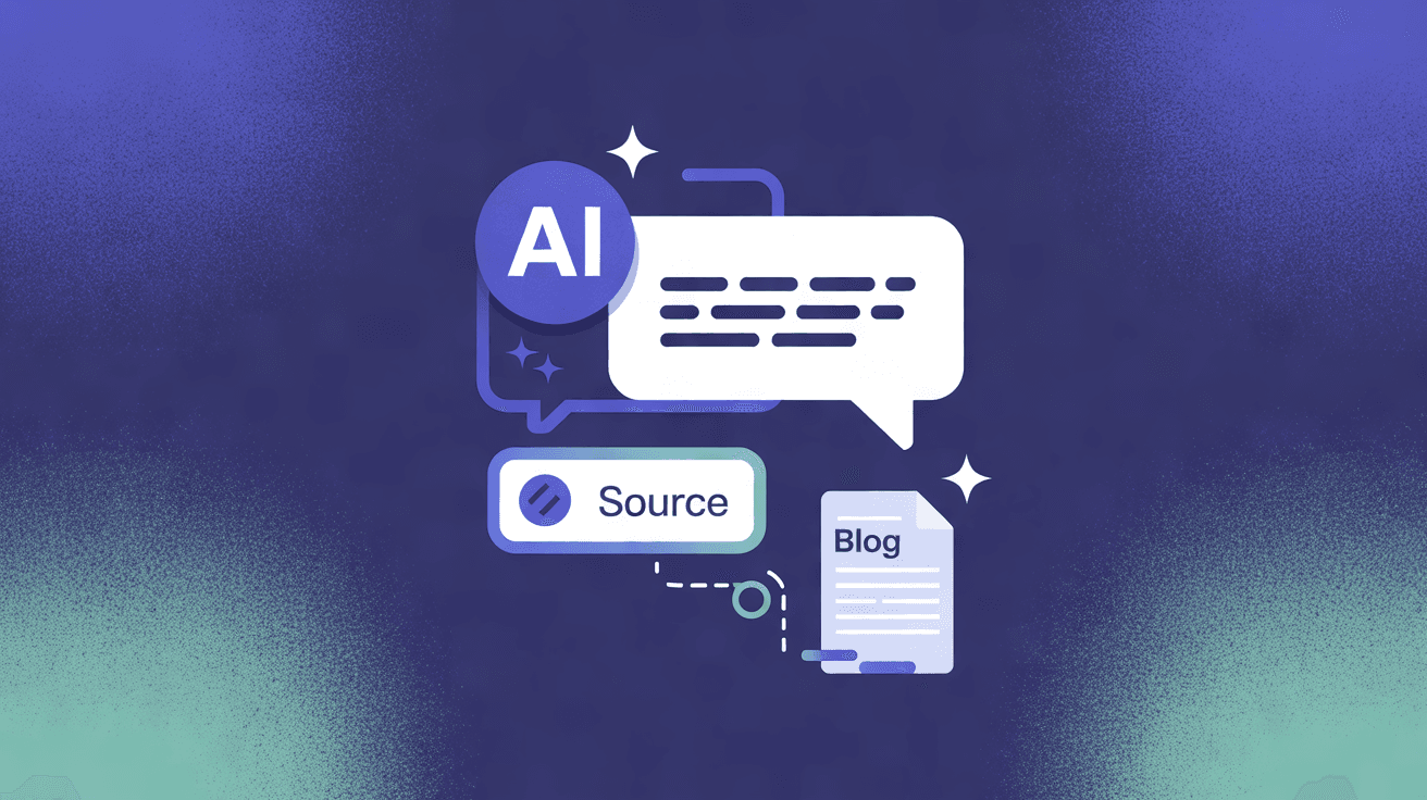 Illustration of an AI answer engine response citing a blog page, representing answer engine optimization (AEO)